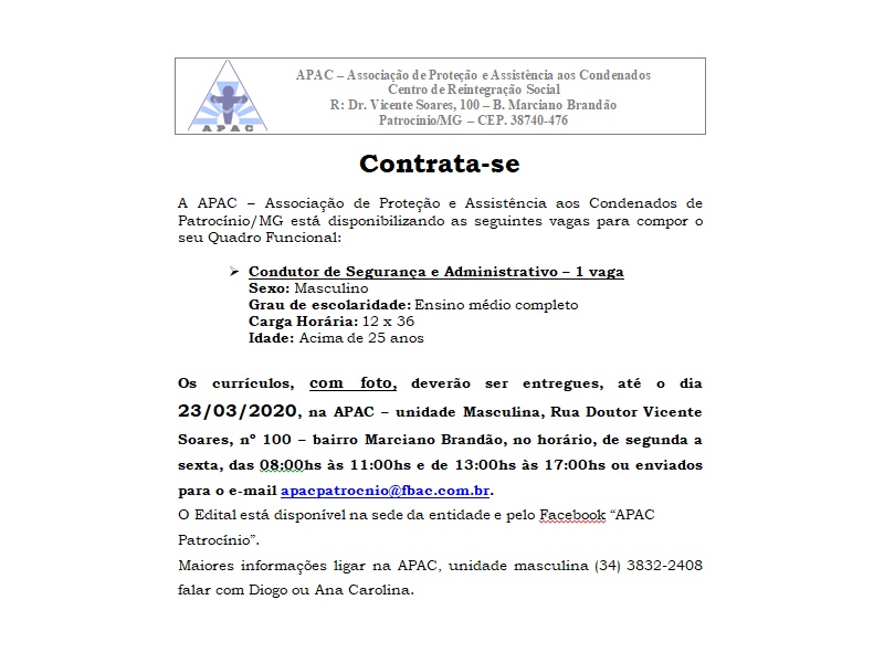 19-03-2019 Vaga emprego Apac