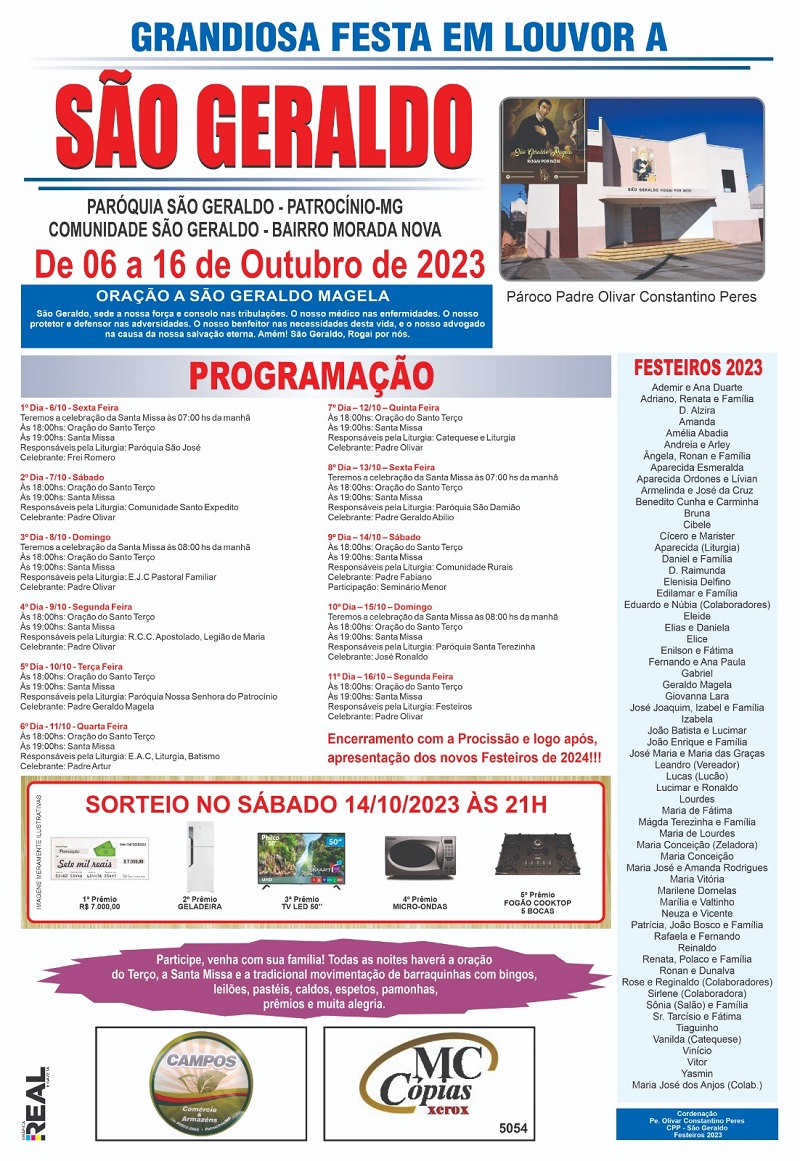 04-10-2023 Programação Festa de São Geraldo 2023