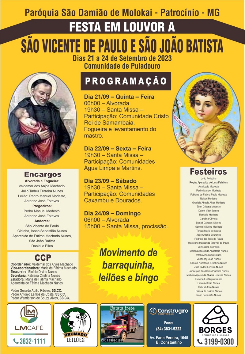 22-09-2023 Festa São Vicente e São João em Puladouro Programação