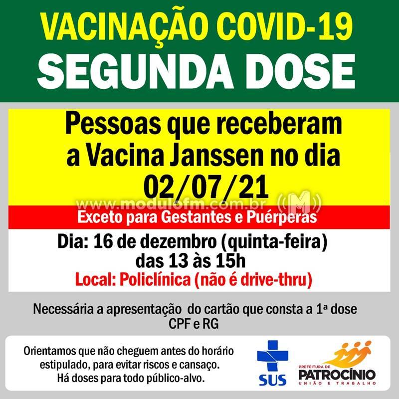 Secretaria de Saúde imunizará com a 2ª dose pessoas que receberam a Janssen dia 02 de julho