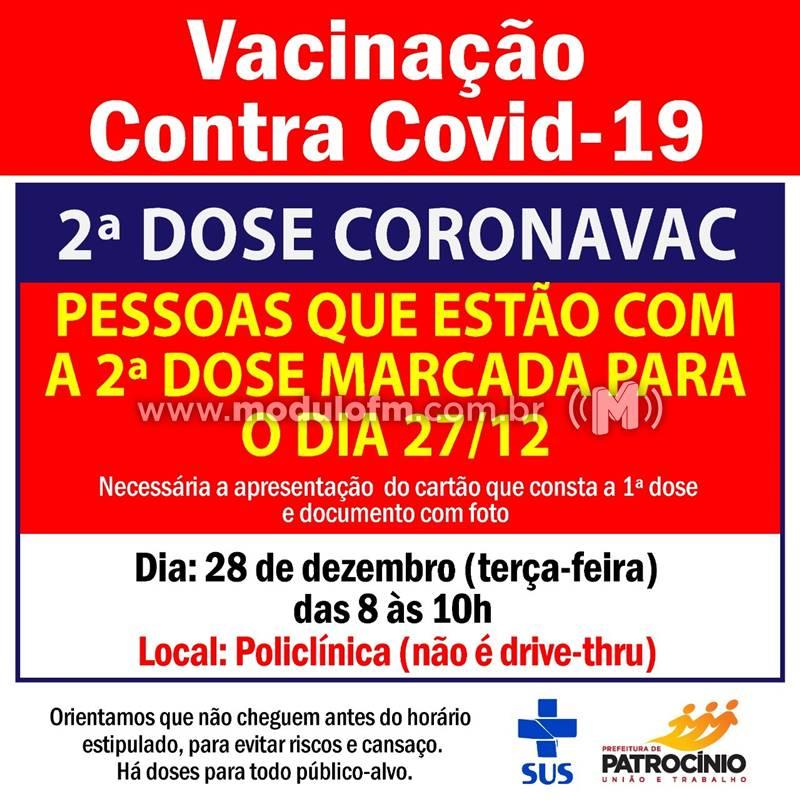 Secretaria de Saúde imunizará pessoas que estão com a 2ª dose da Coronavac marcada para hoje (27)