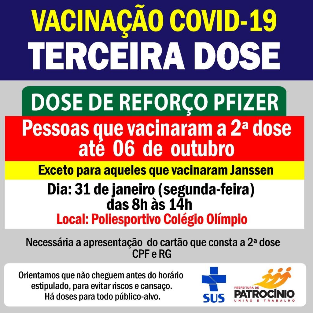 Vacinação de reforço contra covid-19 continua em Patrocínio nesta segunda-feira