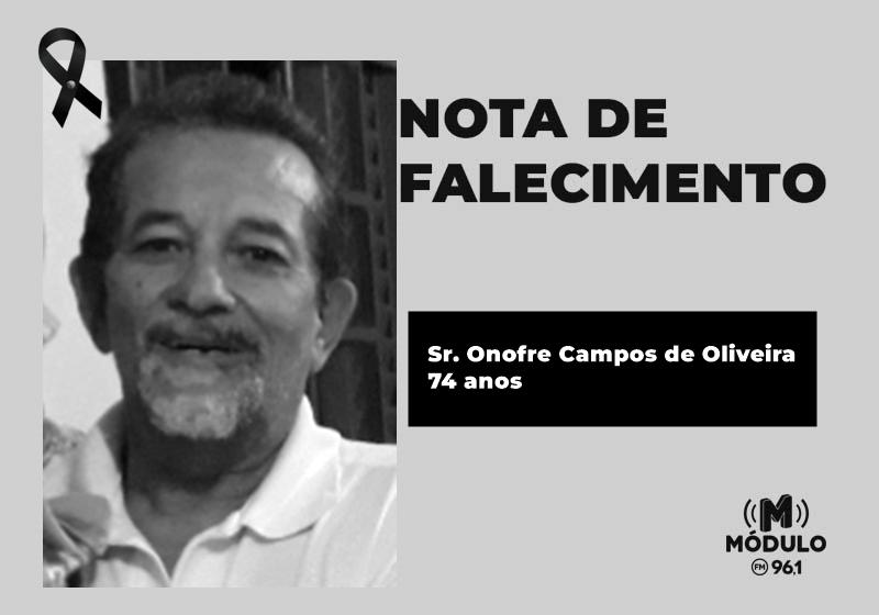Nota de falecimento Sr. Onofre Campos de Oliveira aos 74 anos