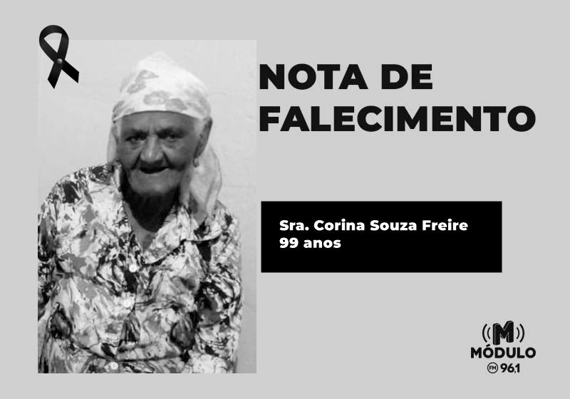 Nota de falecimento Sra. Corina Souza Freire aos 99 anos