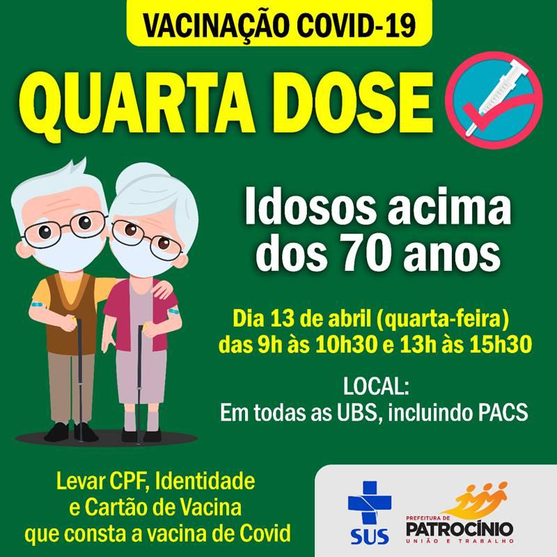 Secretaria de Saúde aplicará a 4ª dose em idosos com mais de 70 anos nesta quarta-feira (13)