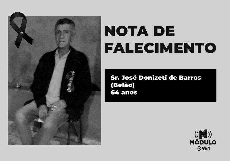 Nota de falecimento Sr. José Donizeti de Barros (Belão) aos 64 anos