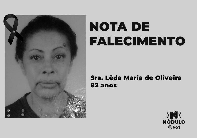 Nota de falecimento Sra. Lêda Maria de Oliveira aos 82 anos
