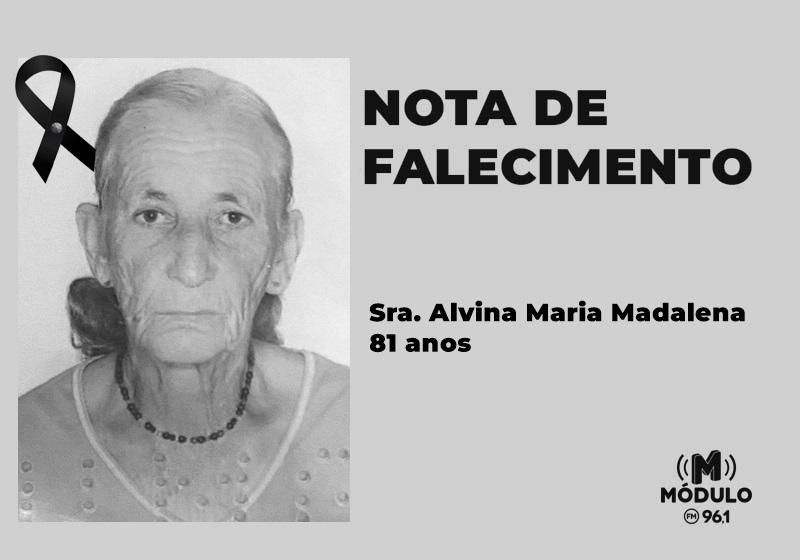 Nota de falecimento Sra. Alvina Maria Madalena aos 81 anos