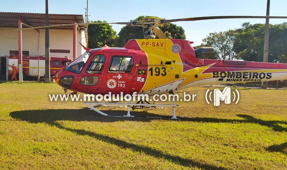 Vítima de infarto agudo do miocárdio é levada de helicóptero ao hospital da UFU em Uberlândia