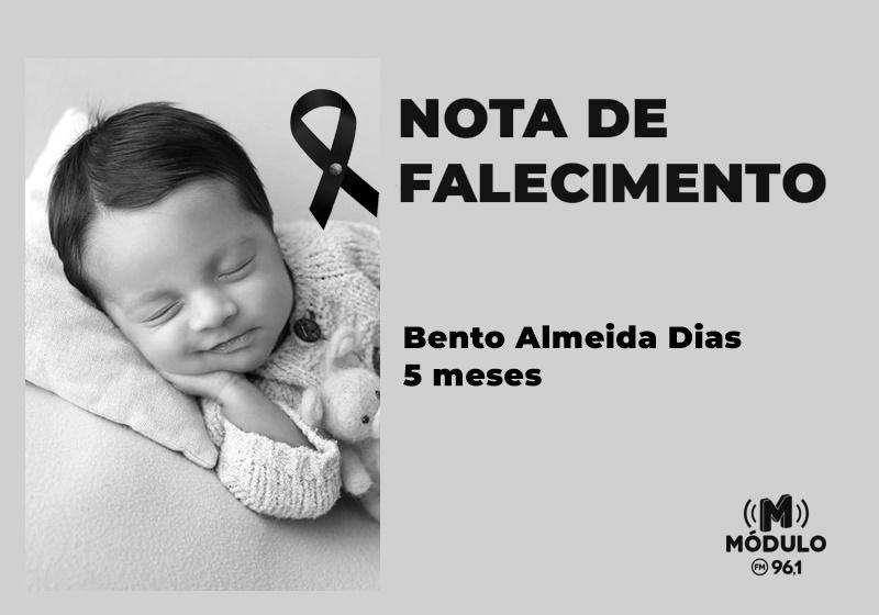 Nota de falecimento de Bento Almeida Dias aos 5 meses
