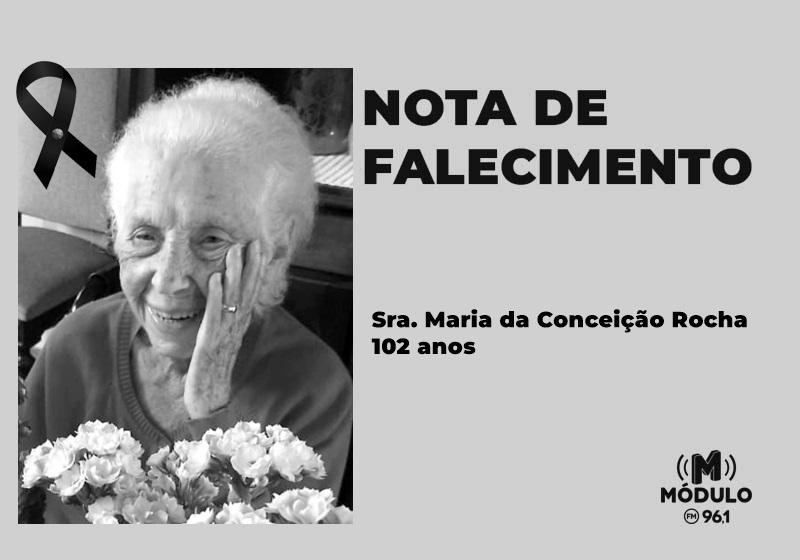 Nota de falecimento de Sra. Maria da Conceição Rocha aos 102 anos