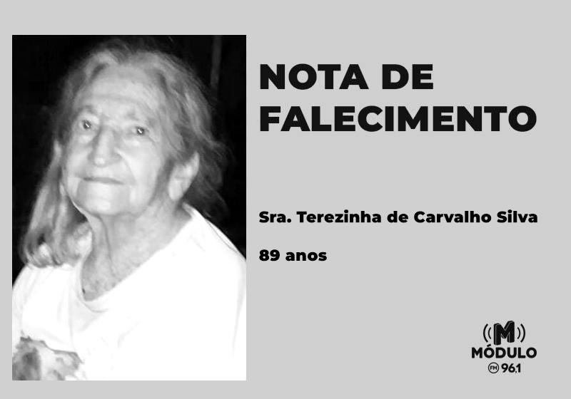 Nota de falecimento Sra. Terezinha de Carvalho Silva aos 89 anos