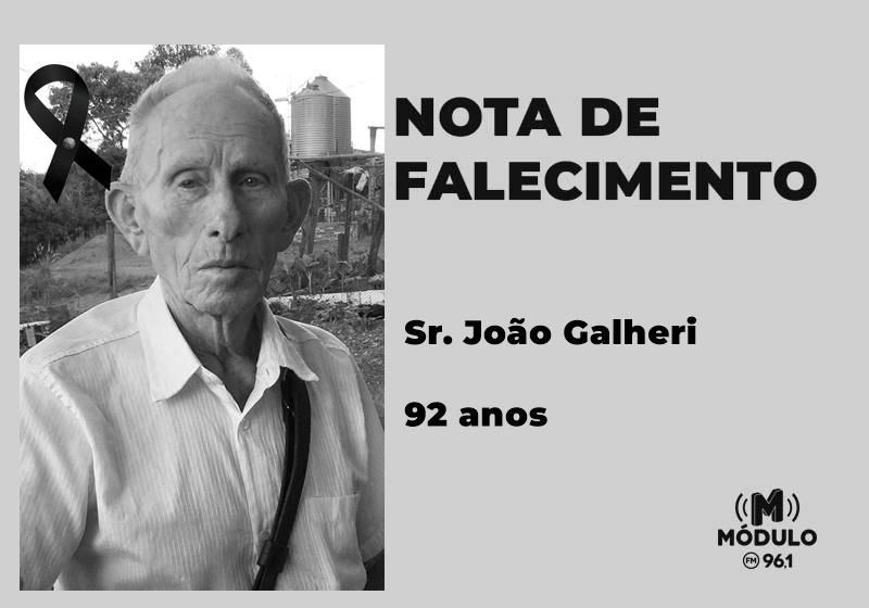 Nota de falecimento Sr. João Galheri aos 92 anos