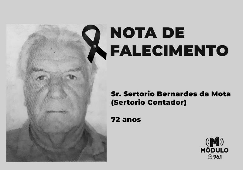 Nota de falecimento Sr. Sertorio Bernardes da Mota (Sertorio Contador) aos 72 anos