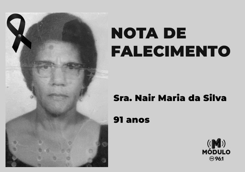 Nota de falecimento Sra. Nair Maria da Silva aos 91 anos