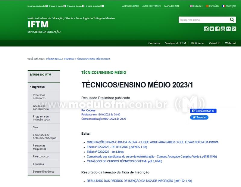Provas dos cursos técnicos do IFTM Campus de Patrocínio