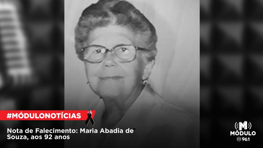 Nota de Falecimento: Maria Abadia de Souza, aos 92 anos