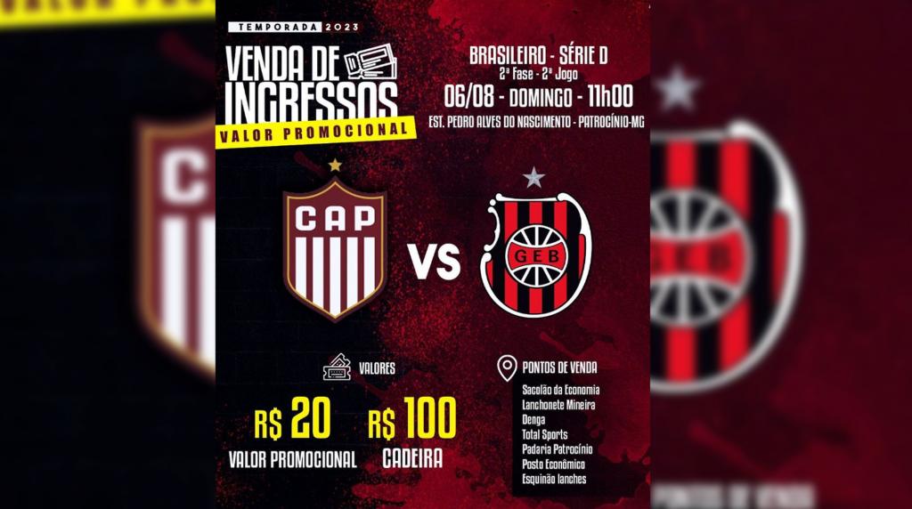Série D: CAP inicia venda de ingressos para decisão deste domingo contra o Brasil de Pelotas em Patrocínio