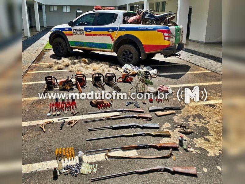 Mega operação da Polícia Ambiental resulta na prisão de seis pessoas e apreensão de armas e materiais para caça e pesca em Serra de Salitre e Patrocínio