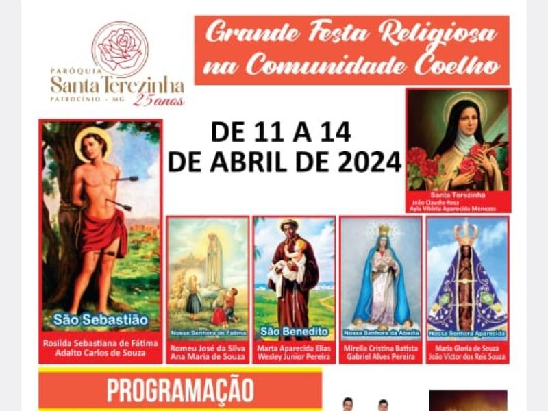 Festa Religiosa na Comunidade Coelhos começa nesta quinta e vai até domingo, dia 14