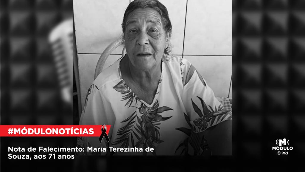 Nota de Falecimento: Maria Terezinha de Souza, aos 71 anos