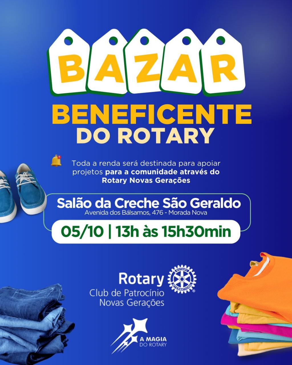 Bazar beneficente do Rotary Novas Gerações será realizado neste sábado