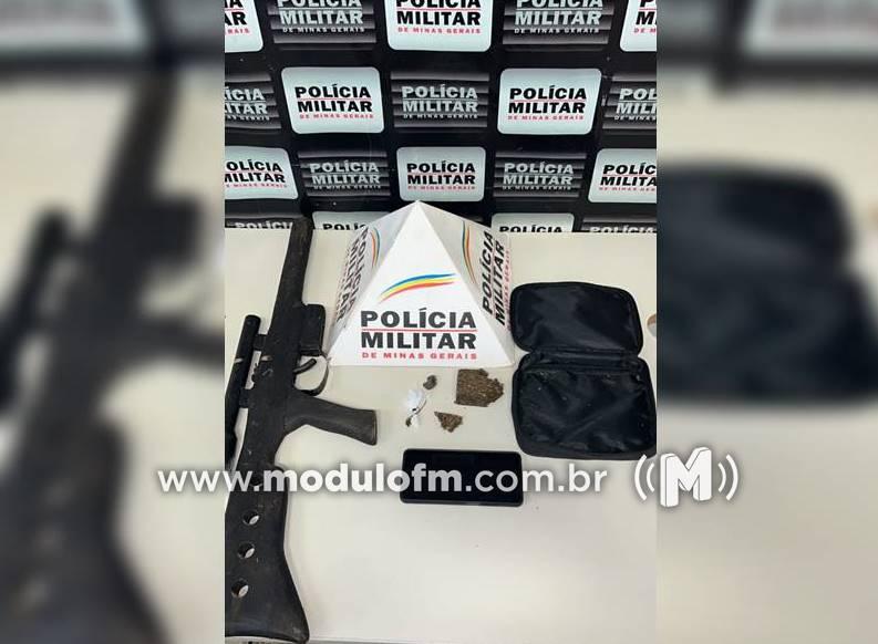 Polícia Militar prende homem com drogas e arma semelhante a fuzil no bairro Santo Antônio