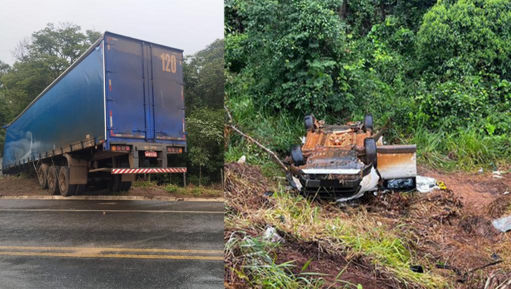 Carreta desgovernada atinge carro, mata jovem mulher e deixa outra ferida na BR-352, em Carmo do Paranaíba