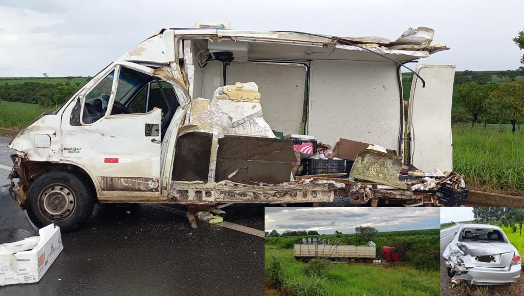 Fiat Ducato é destruída em colisão envolvendo três veículos na BR-146, em Serra do Salitre; duas pessoas ficam feridas