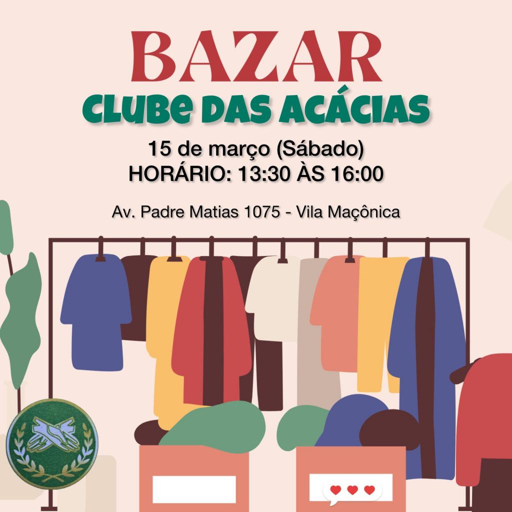 Imagem 1 do post Bazar beneficente do Clube das Acácias acontece neste sábado em Patrocínio