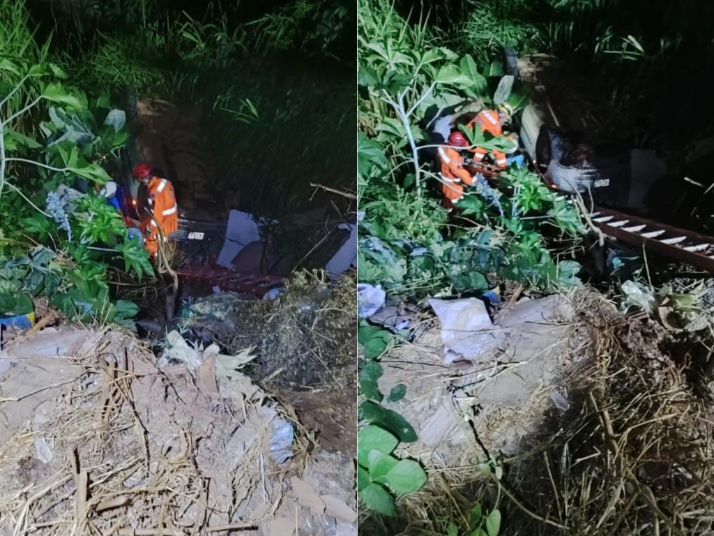 Homem de 45 anos é resgatado após veículo capotar e cair em ribanceira no Bairro Serra Negra, em Patrocínio