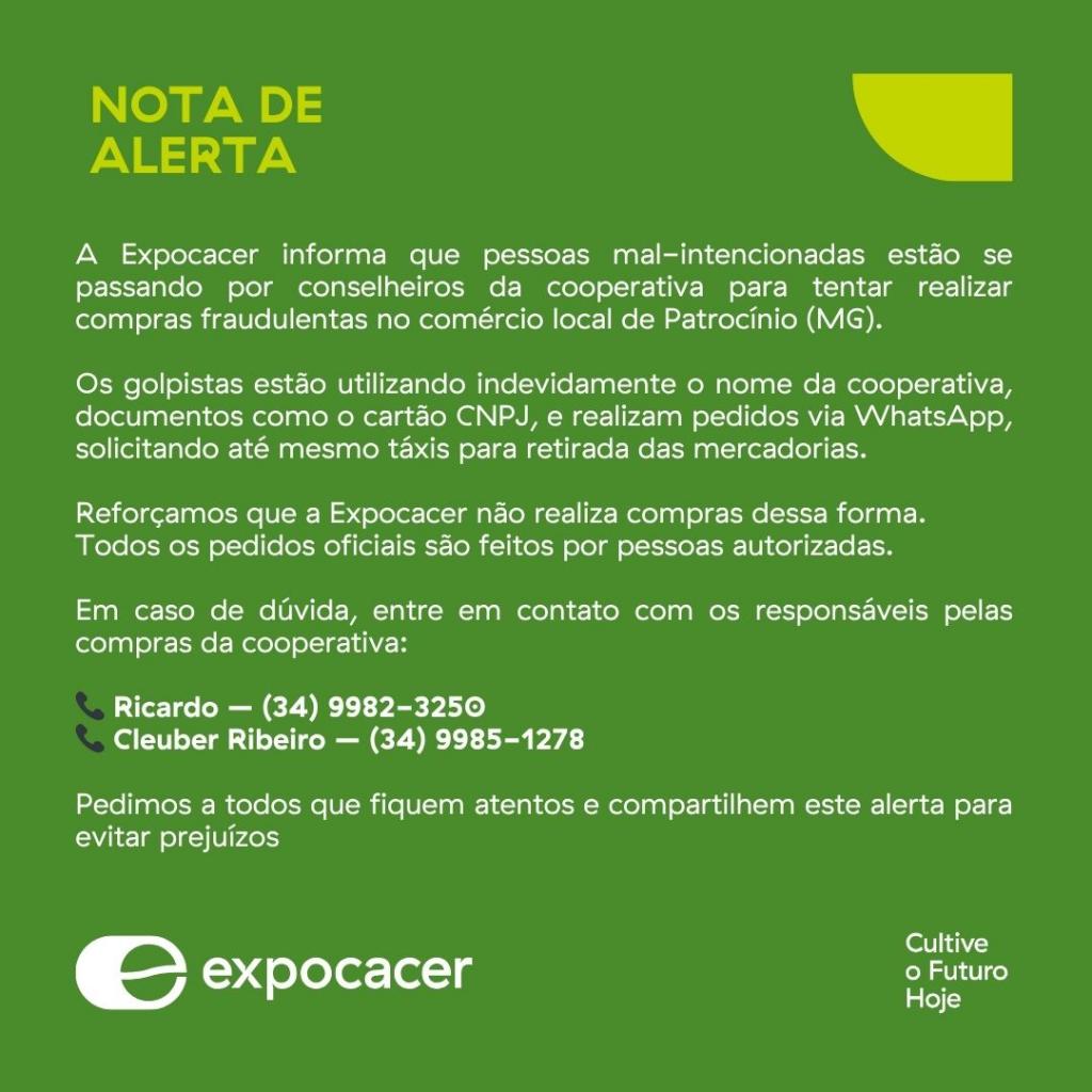Imagem 1 do post Golpes com nome da Expocacer atingem comércio local em Patrocínio