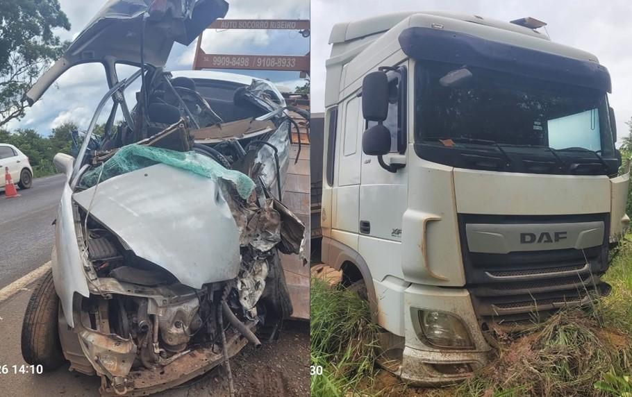Batida entre carro e carreta mata casal na MGC-452,...